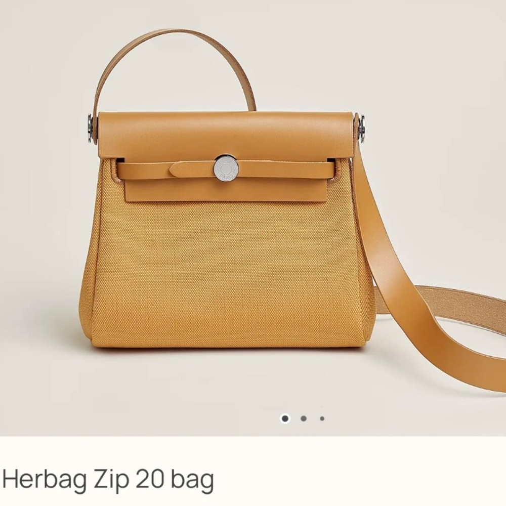mini herbag Tan Leather and Canvas Shoulder Bag